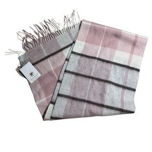 Merii New Zealand Merino Wool Plaid Scarf NWT Pink Cream White